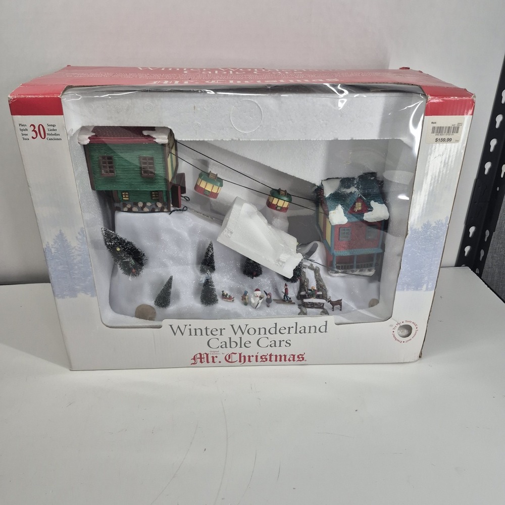 Vintage Mr. Christmas Musical Winter Wonderland Cable Cars Skiing In Box